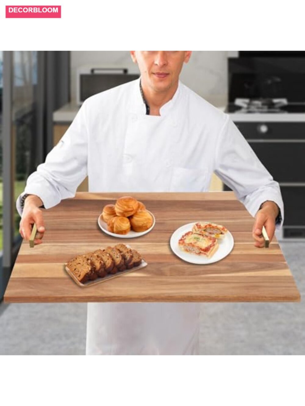 Acacia Wood Noodle Board Stovetop Cover 29x21in with Iron Handles